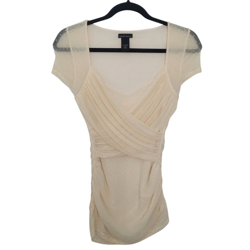 Y2k Moda Intl Sheer Mesh Wrap Top Size XS Ivory Coquette Dainty Polka Dot